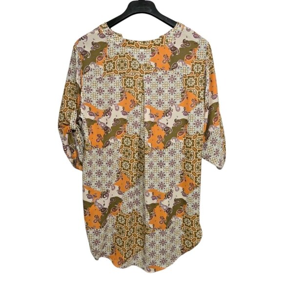 Cato  Womens 18/20W Paisley Popover Tunic Top V Neck Roll Tab Sleeve Boho - Picture 3 of 8